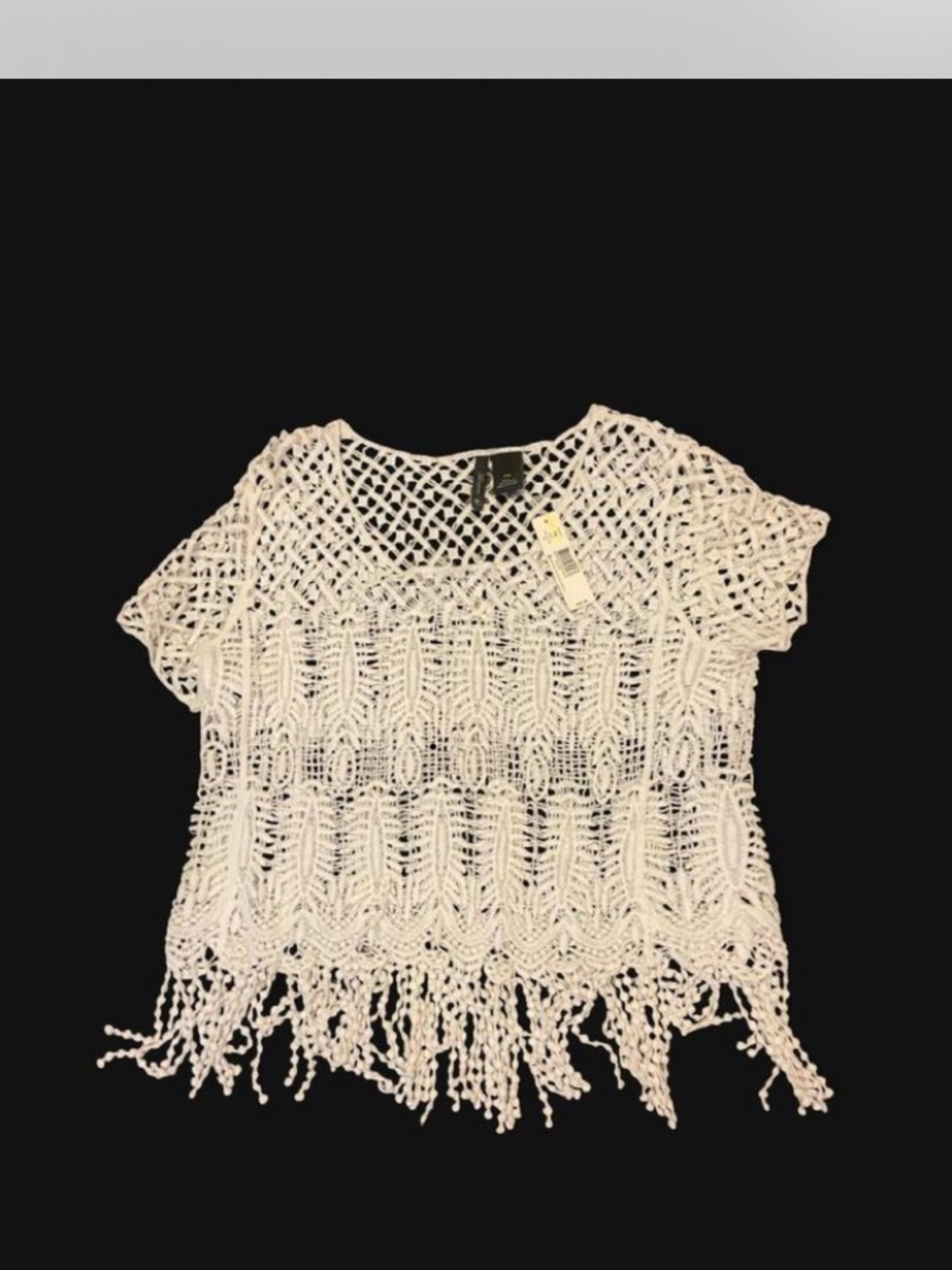new directions White Crochet Fringe Crop Top